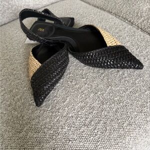 Zara Black and Tan Flats with Woven Design